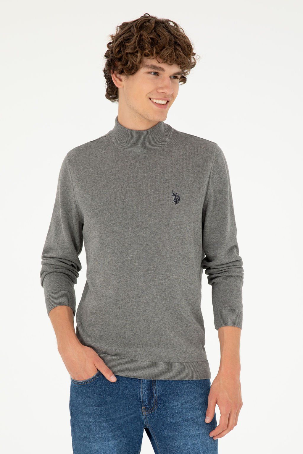 Свитер мужской U.S. Polo Assn. серый меланж хлопок фото 8