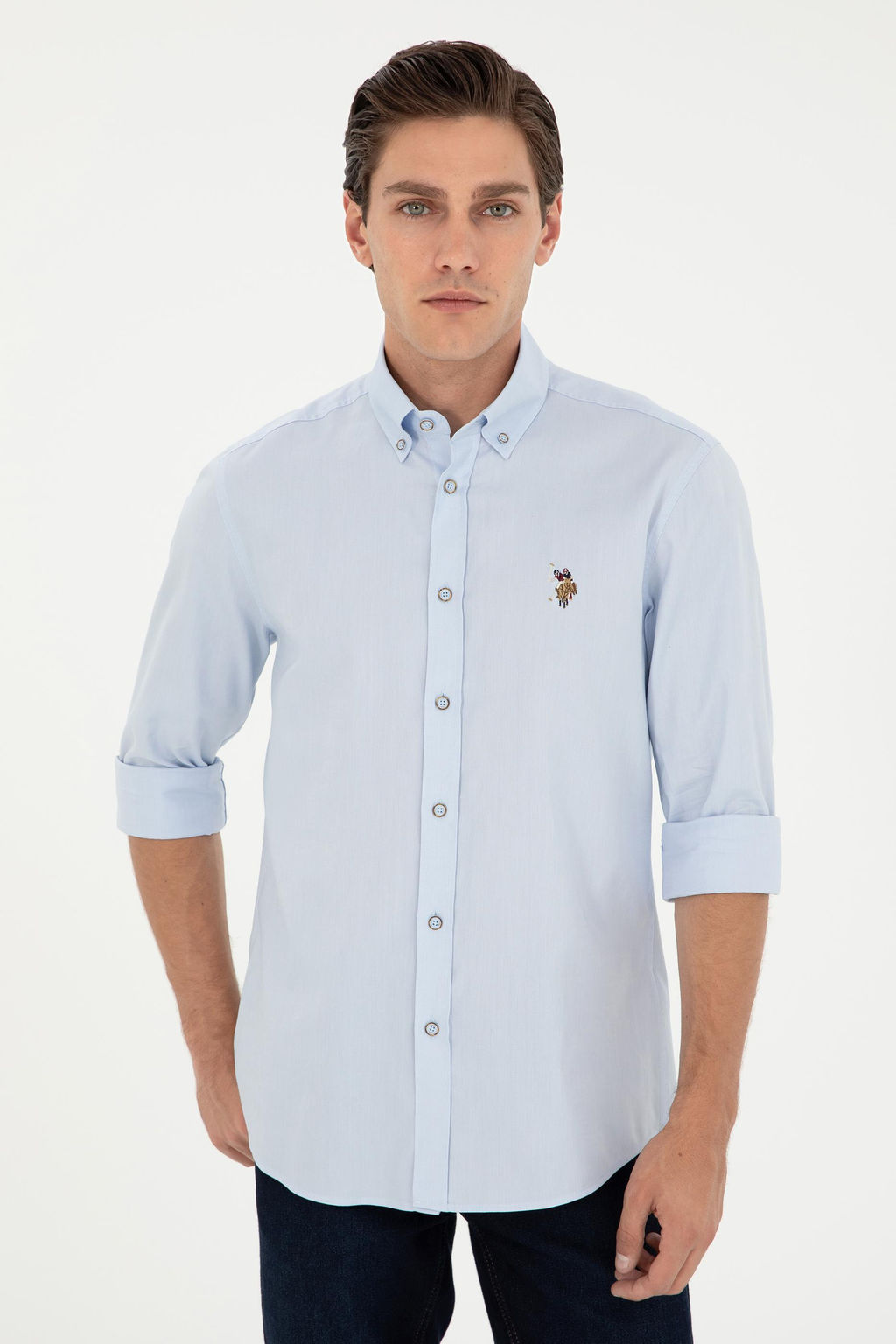 Мужская голубая базовая рубашка с длинным рукавом - U.s. polo assn фото 3