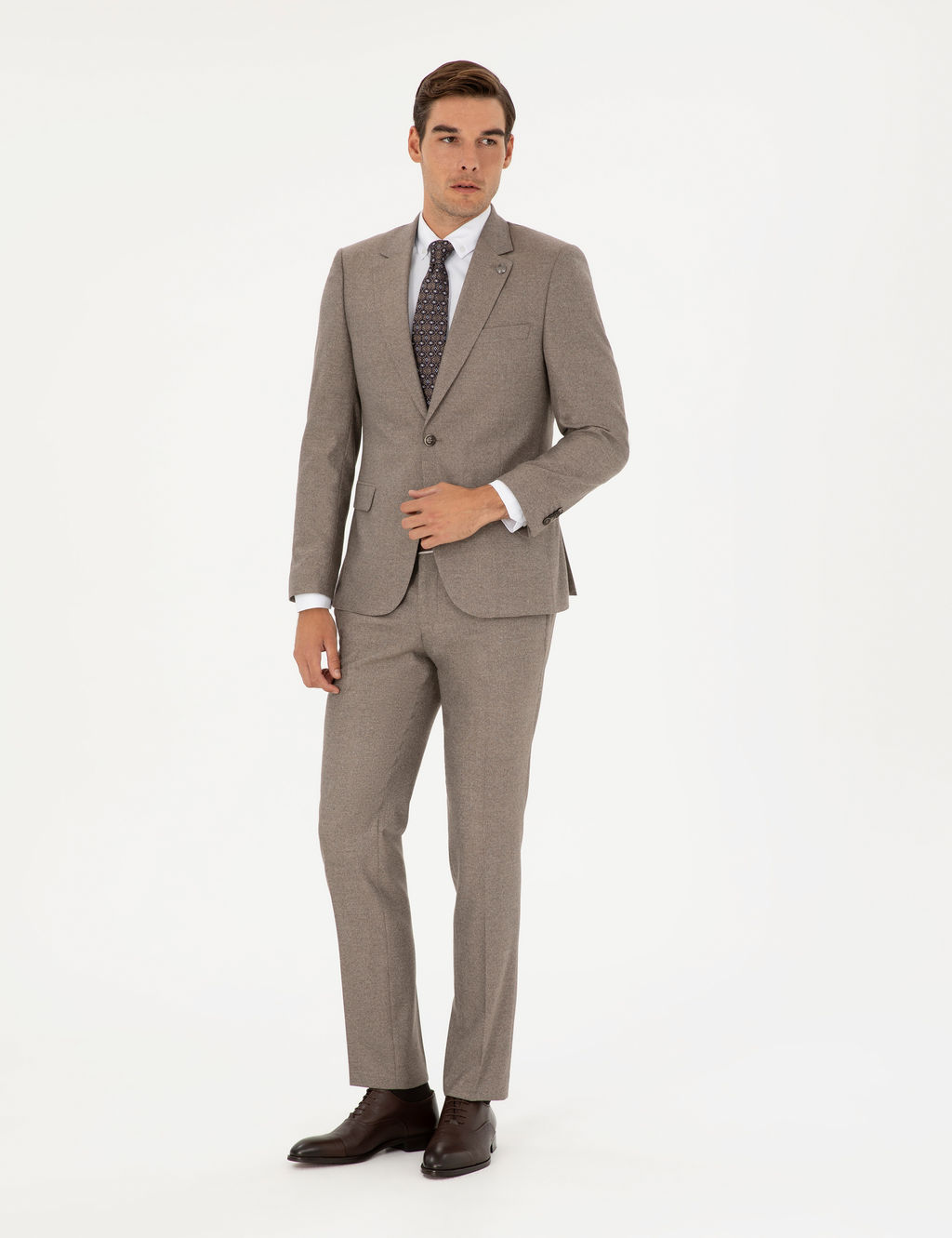 A__k Kahverengi Slim Fit Tak_m Elbise