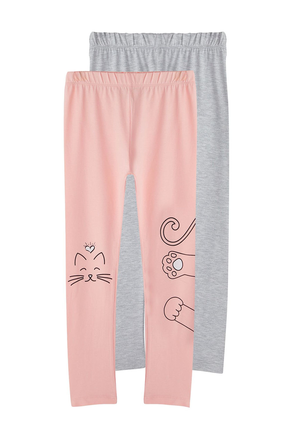 Ac?k Gri-Pembe 2li K?z Cocuk Pamuklu Animal Bask?l? Orme Tayt TKDSS25TA00003