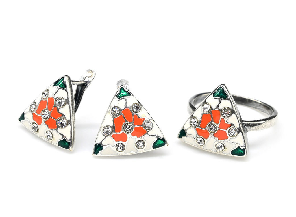 Кольцо и Серьги с горячей эмалью размер 18