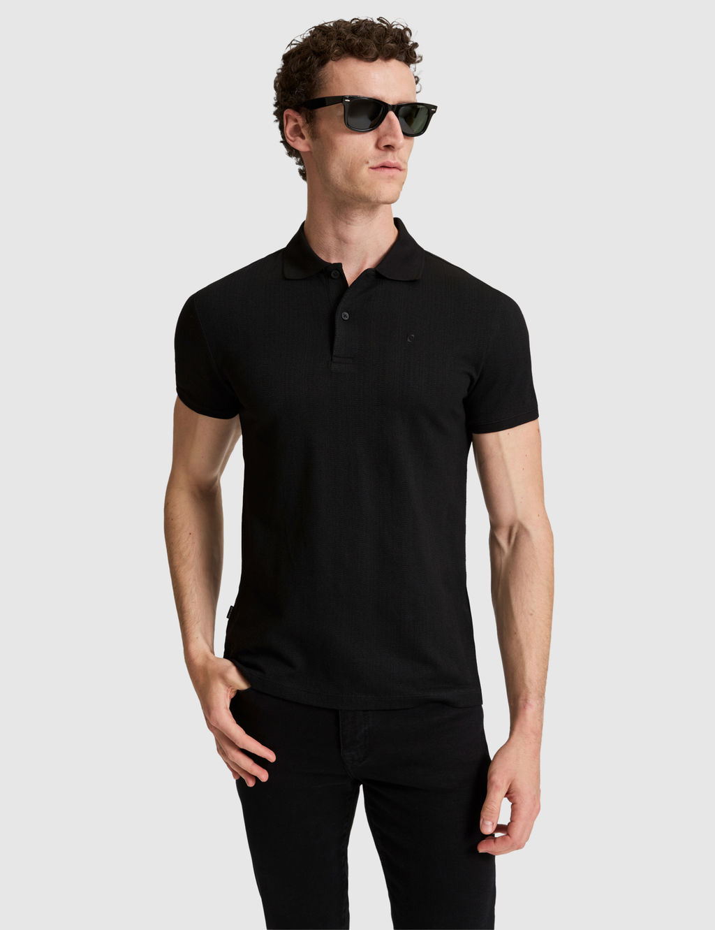 Siyah Slim Fit D__meli Polo Yaka Ti__rt