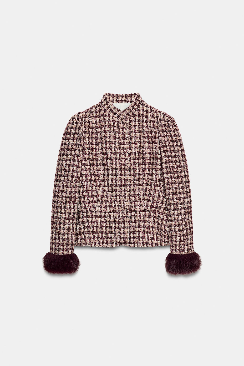 STRUCTURED BLAZER WITH FAUX FUR CUFFS