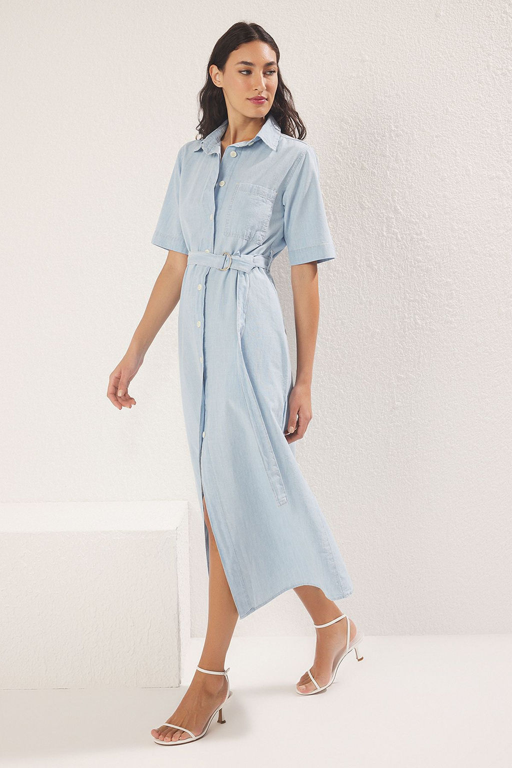 TRENDYOLMILLA Mavi Kusakl? Midi Denim Gomlek Elbise TWOSS25EL00748