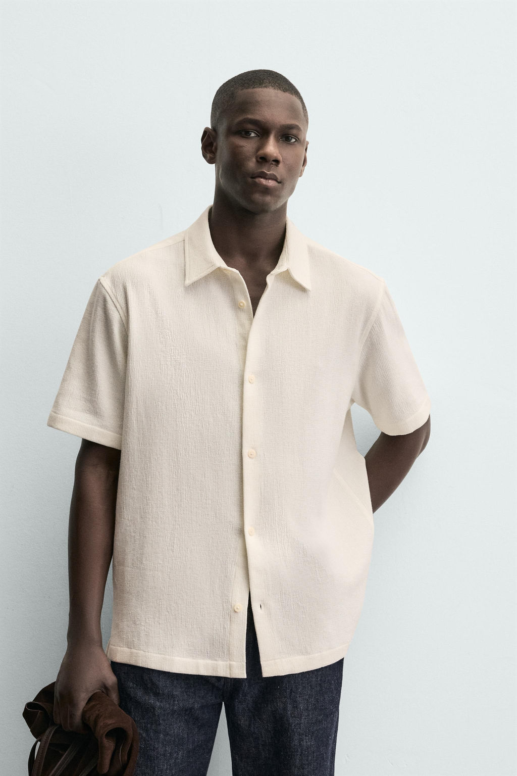 Рубашка Zara CAMISA ESTRUCTURA CONFORT кремовая