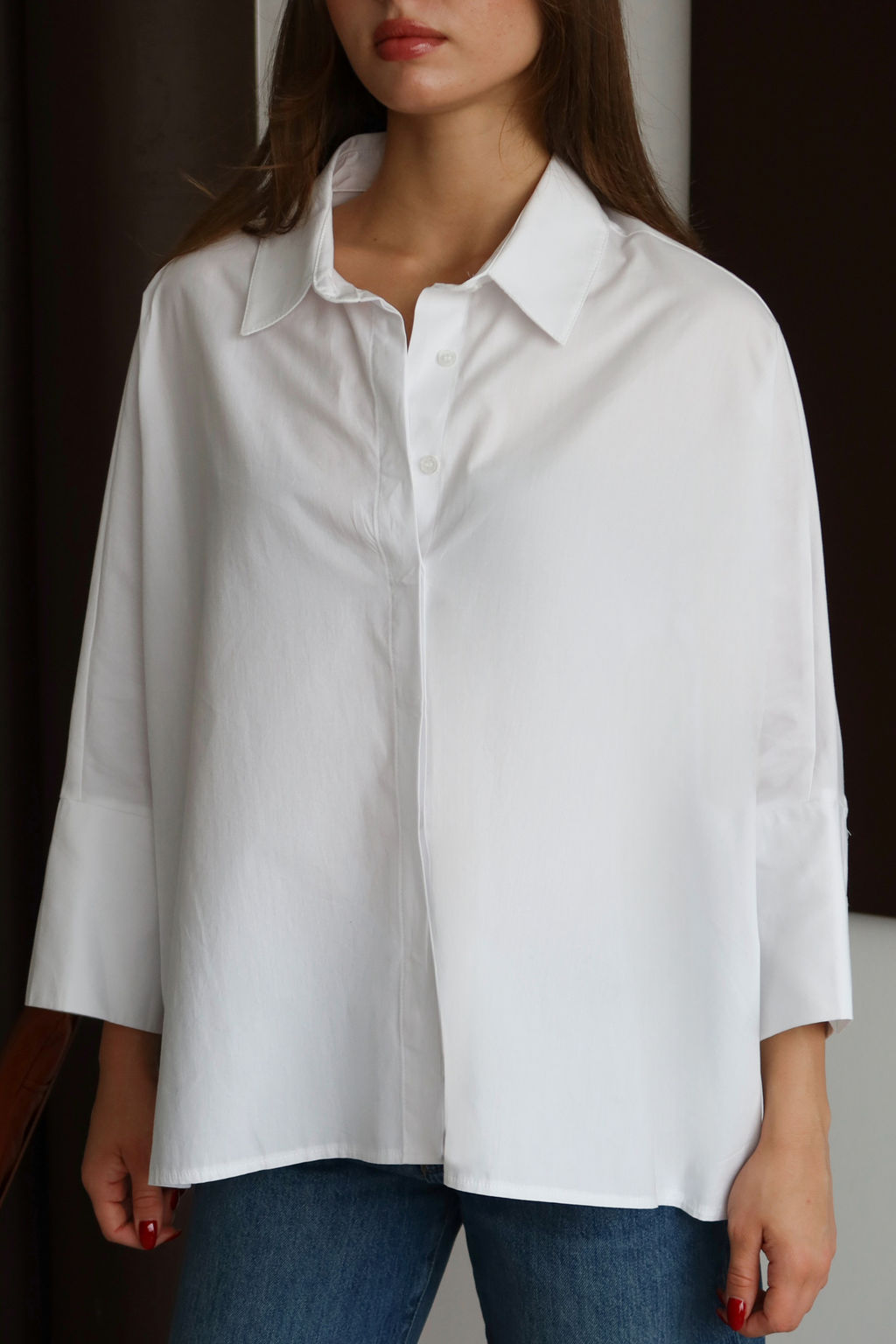 Beyaz Genis Mansetli Oversize Dokuma Gomlek TWOAW26GO00130 - Trendyolmilla фото 2