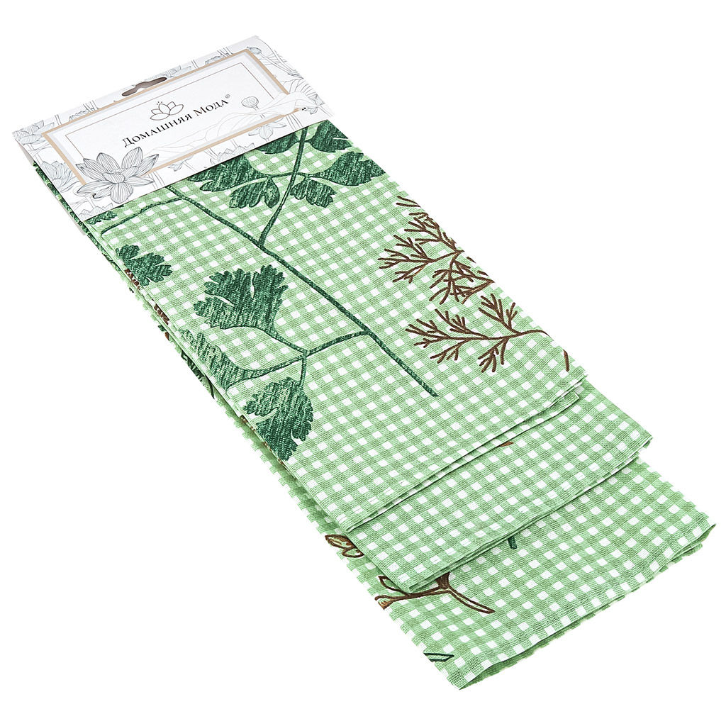 Салфетка хозяйственная 50х60см Ботаника, набор 3шт, рогожка, хлопок 100%, плотность 171г/м2, на картоне, Домашняя мода (Россия) фото 5