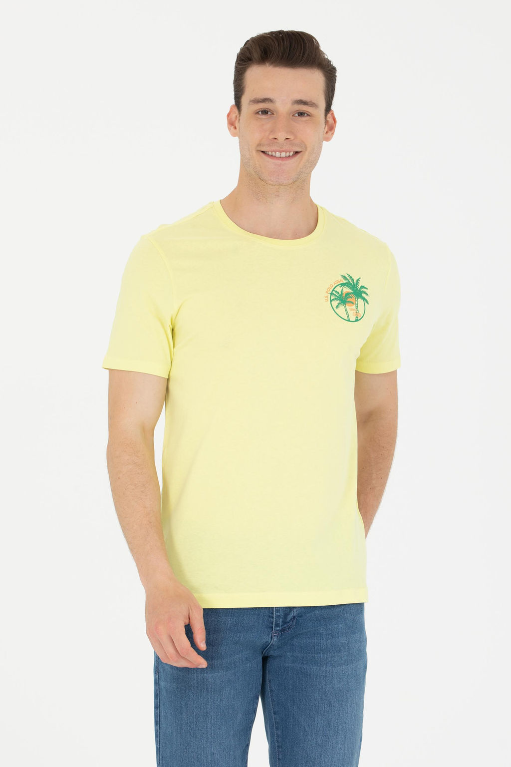 U. S. Polo Assn Мужская светло-желтая футболка с круглым вырезом - U.s. polo assn фото 3