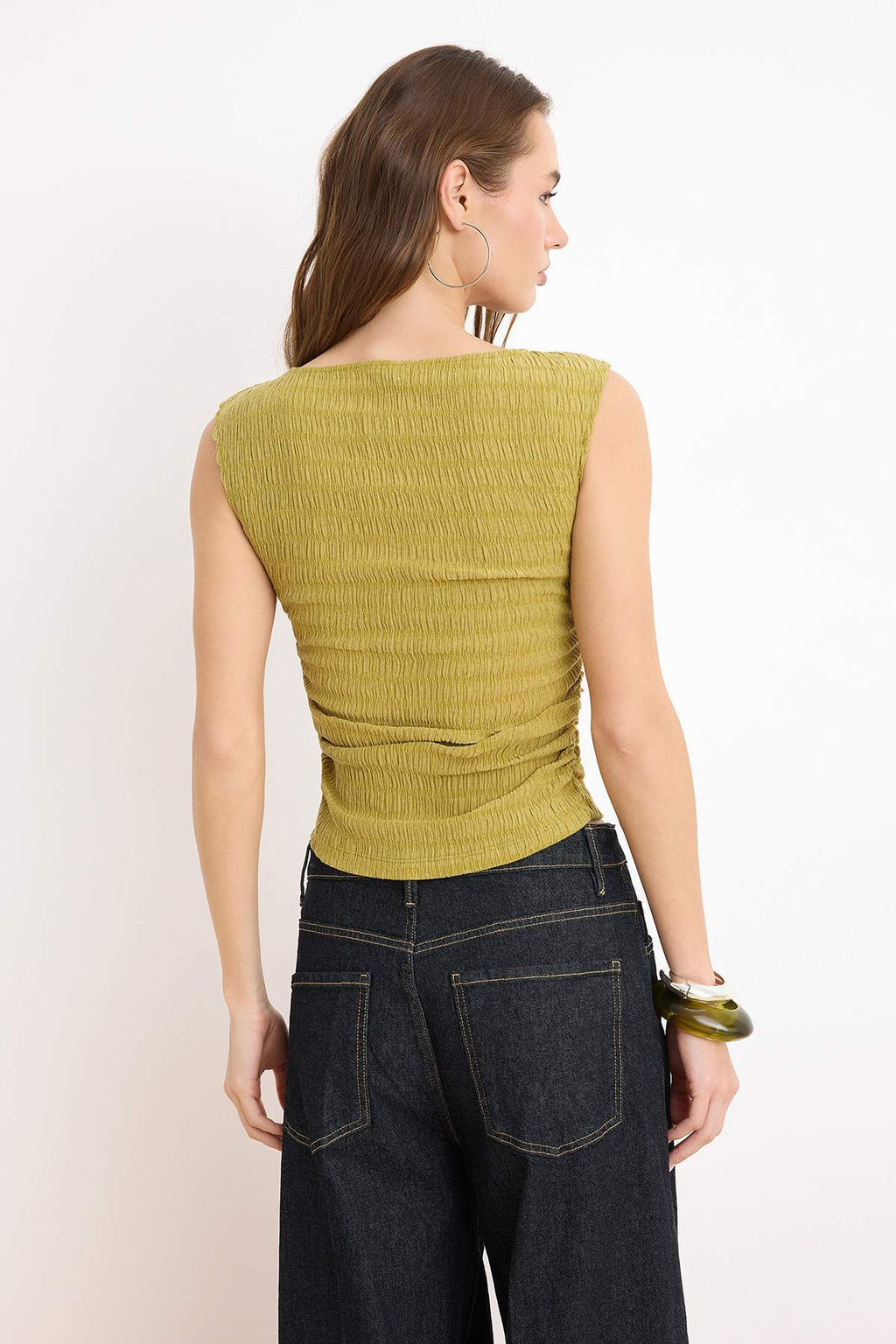 Ac?k Kahverengi Fitted/Vucuda Oturan Kay?k Yaka Kolsuz Buzgulu Dokulu Orme Bluz TWOSS26BZ00258 - Trendyolmilla фото 8