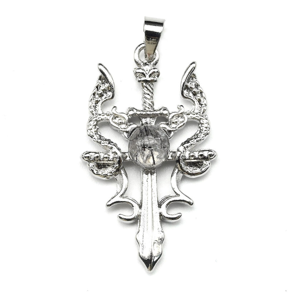 Подвеска Меч с рутиловым кварцем 18*30мм