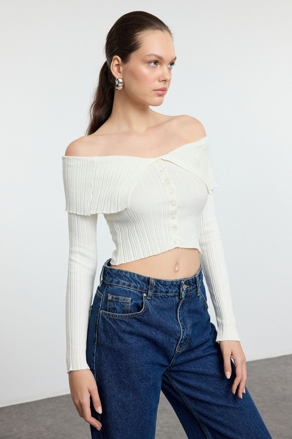 TRENDYOLMILLA Turuncu Crop Premium Iplik/Ozel Iplik Triko H?rka TWOAW25HI00095 фото 7