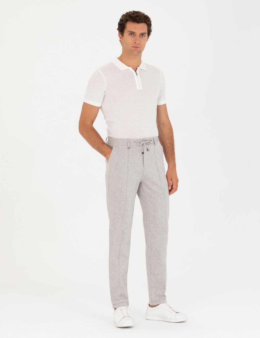 Beyaz Slim Fit Polo Yaka Triko T-Shirt