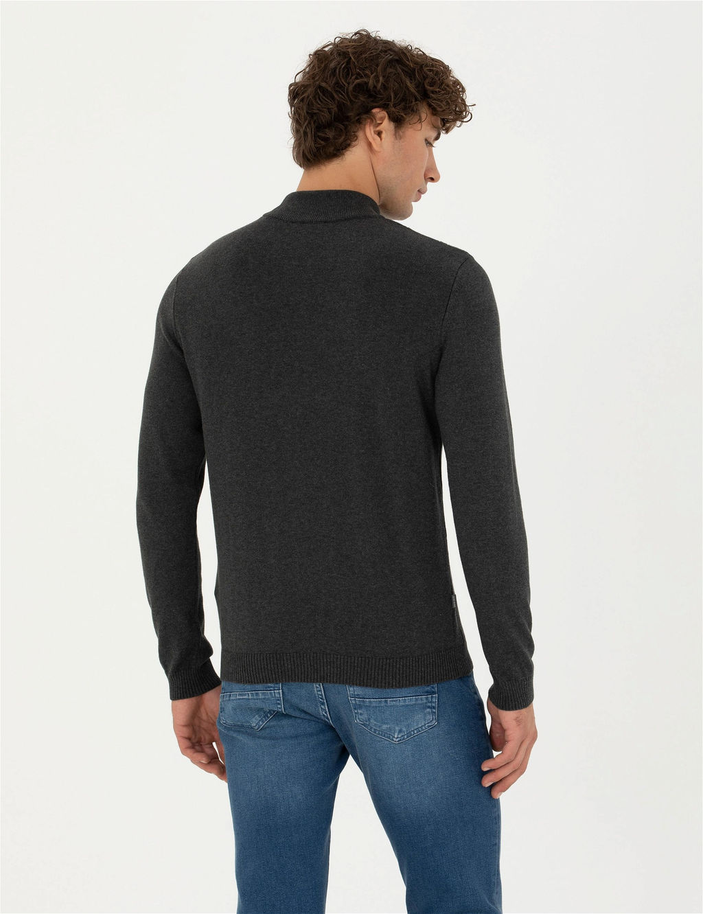 Antrasit Melanj Slim Fit Yar_m Bal_k__ Yaka Triko Kazak - Pierre cardin фото 5