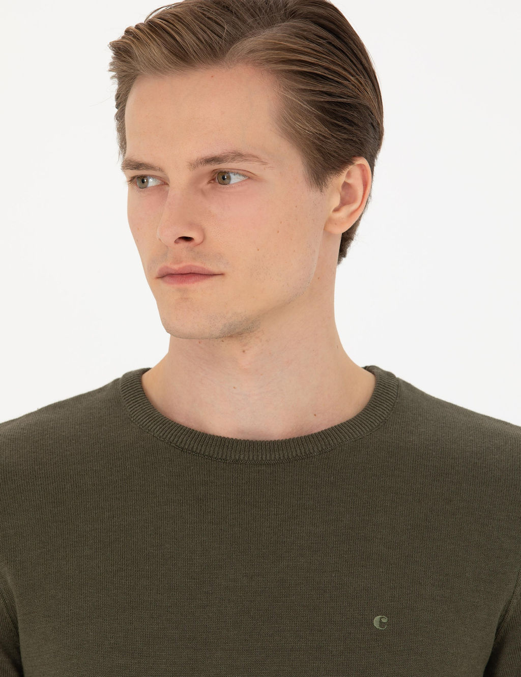 Базовый свитер приталенного кроя цвета хаки - Cacharel фото 2