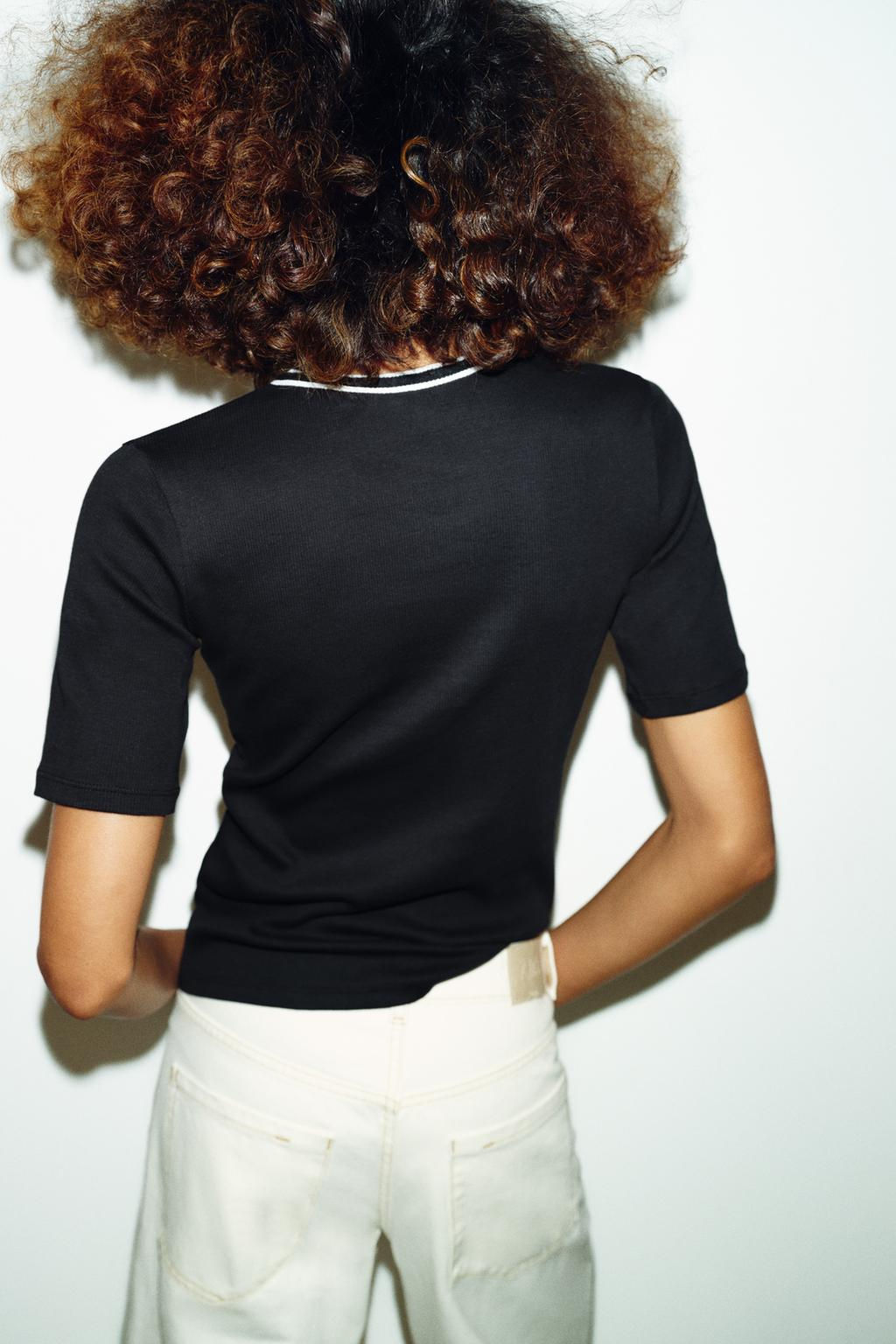 CONTRAST PIPING T-SHIRT - Zara фото 4