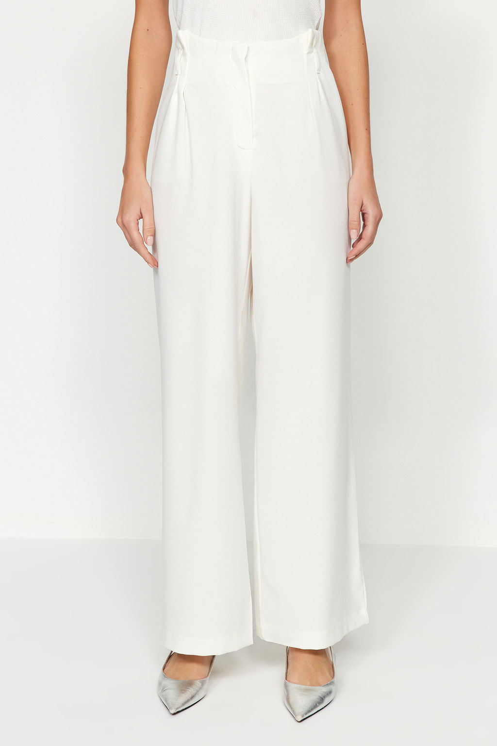 TRENDYOLMILLA Ekru Yuksek Bel Wide Leg Genis Paca Dokuma Pantolon TWOAW24PL00332 фото 6