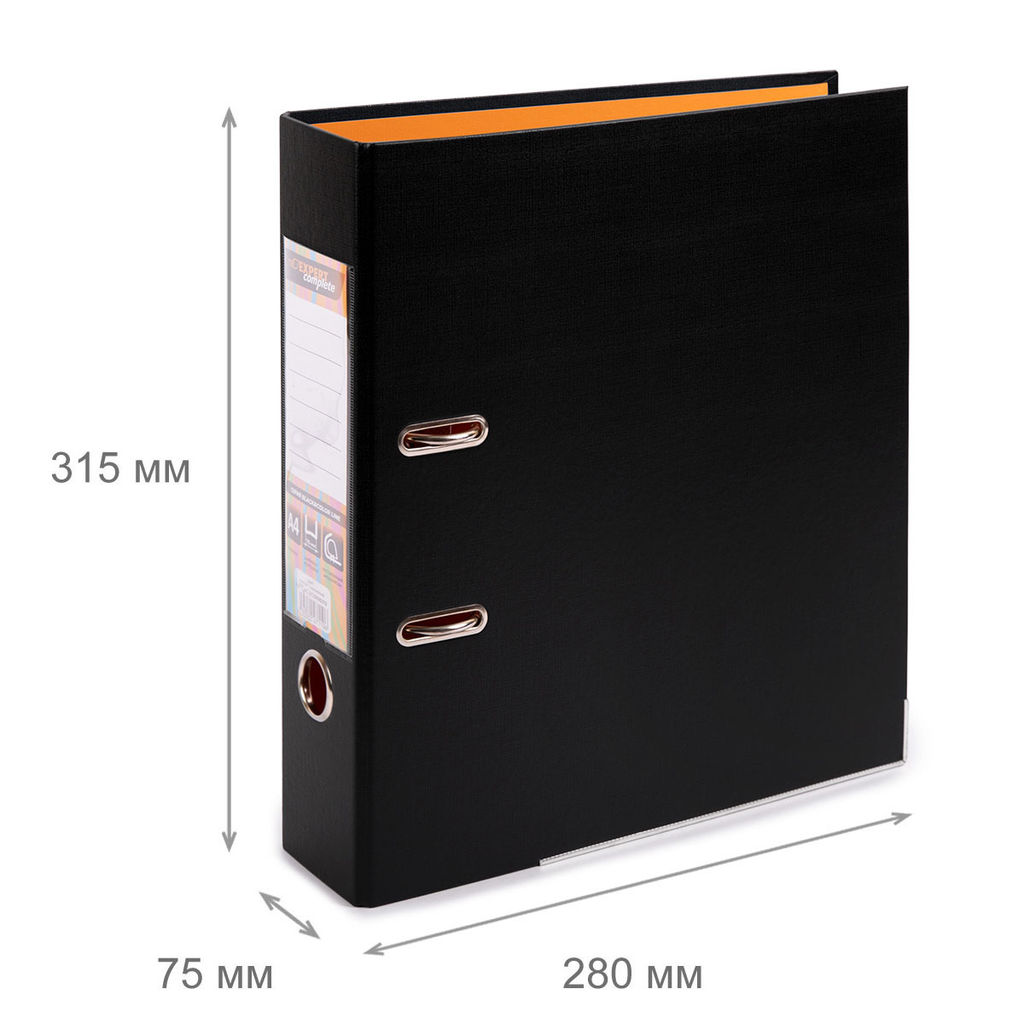 Expert Complete BLACK&COLOR Регистратор PVC, 2-х стороннее покрытие, мет.уг. 75 мм 10 шт. Trend A4 арочный механ. лён черный/оранжевый ЕС100262112