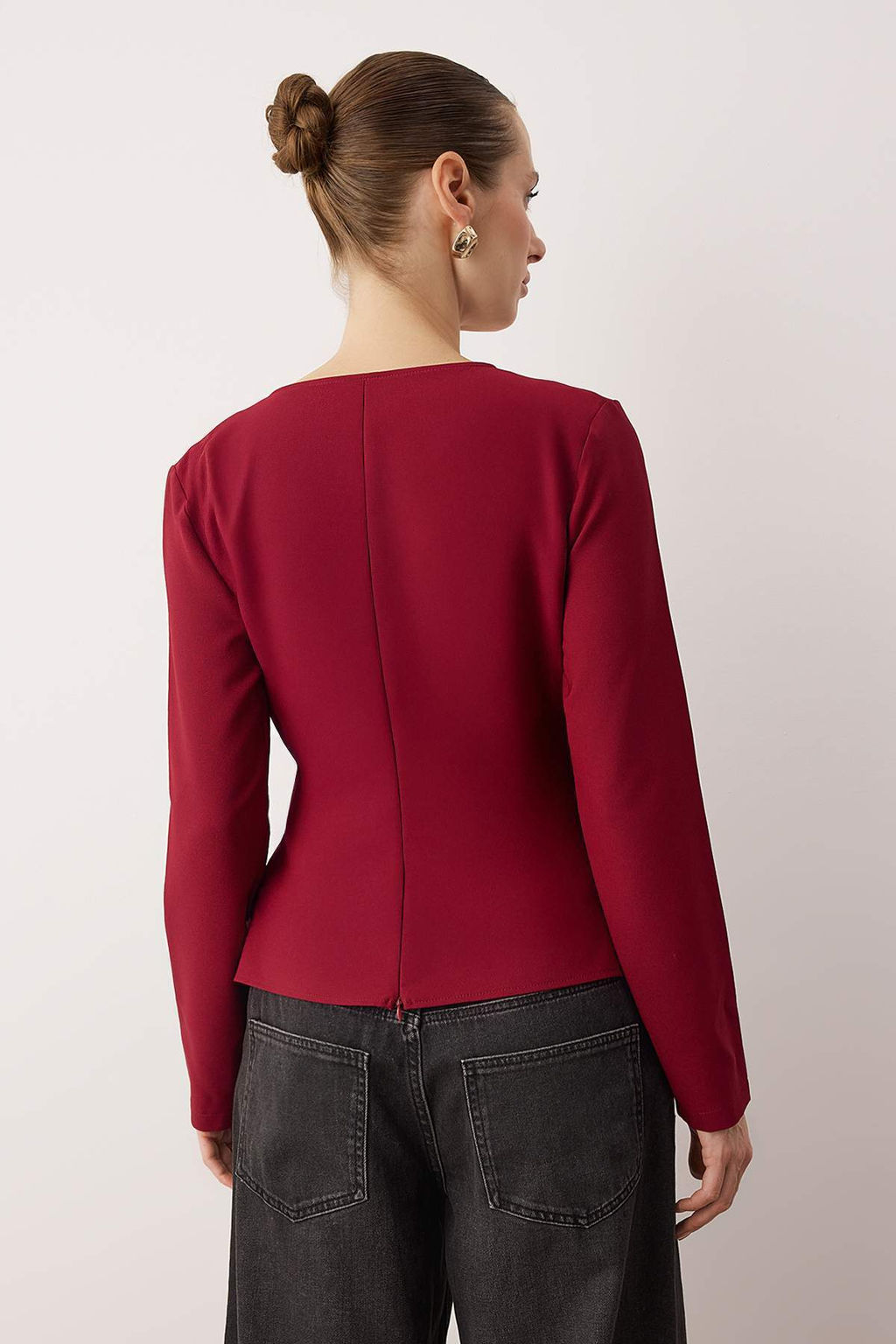 Bordo Kruvaze Toka Detayl? Dokuma Bluz TWOAW26BZ00142