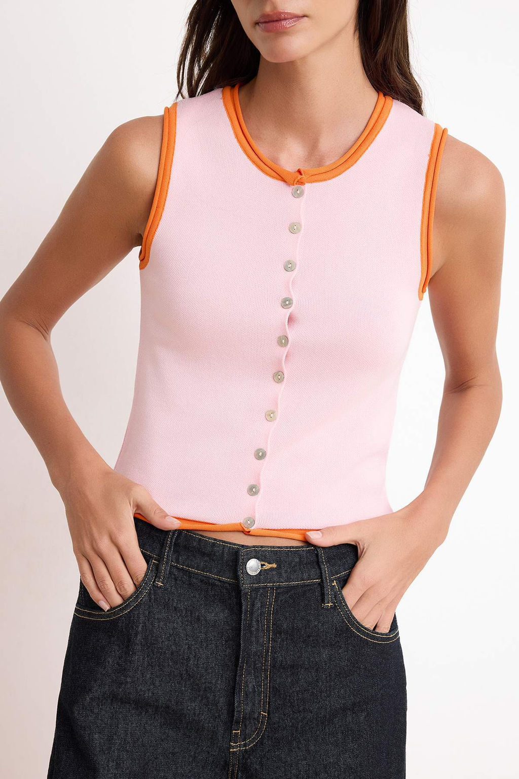 Ac?k Mavi Fitted Bisiklet Yaka Renk Bloklu Yelek TWOSS26YE00024 - Trendyolmilla фото 9