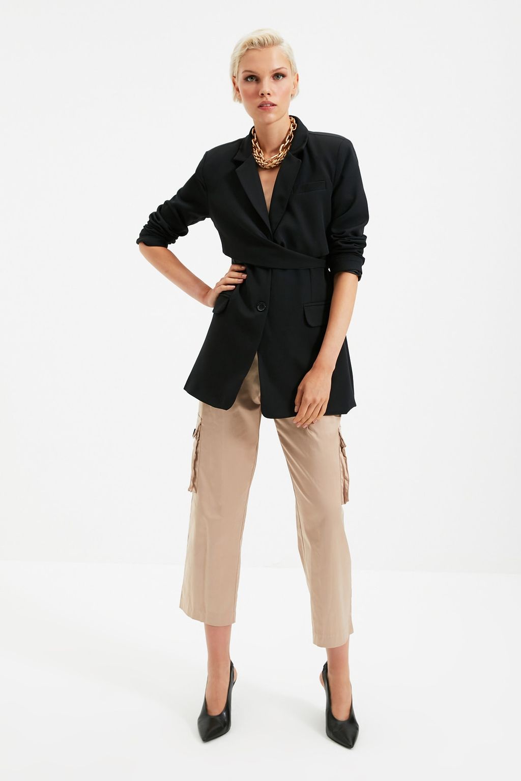 Siyah Kusakl? Regular Astarl? Kruvaze Kapama Dokuma Blazer Ceket TWOAW21CE0320