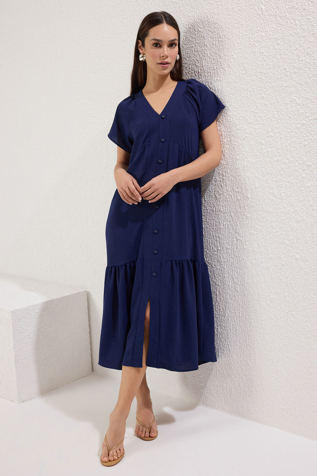 Haki Duz Midi Dokuma Elbise TWOSS25EL00629 - Trendyolmilla фото 7