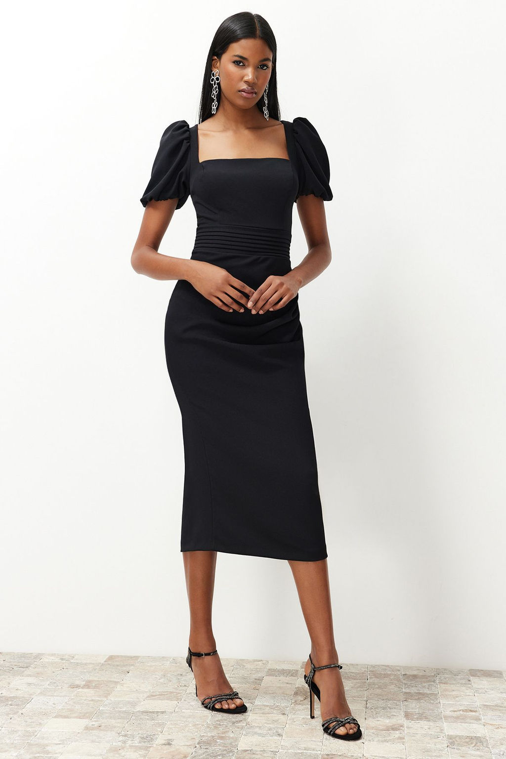 Siyah Bel Detayl? Vucuda Oturan Dokuma Elbise TPRSS24EL00158 - Trendyolmilla фото 2