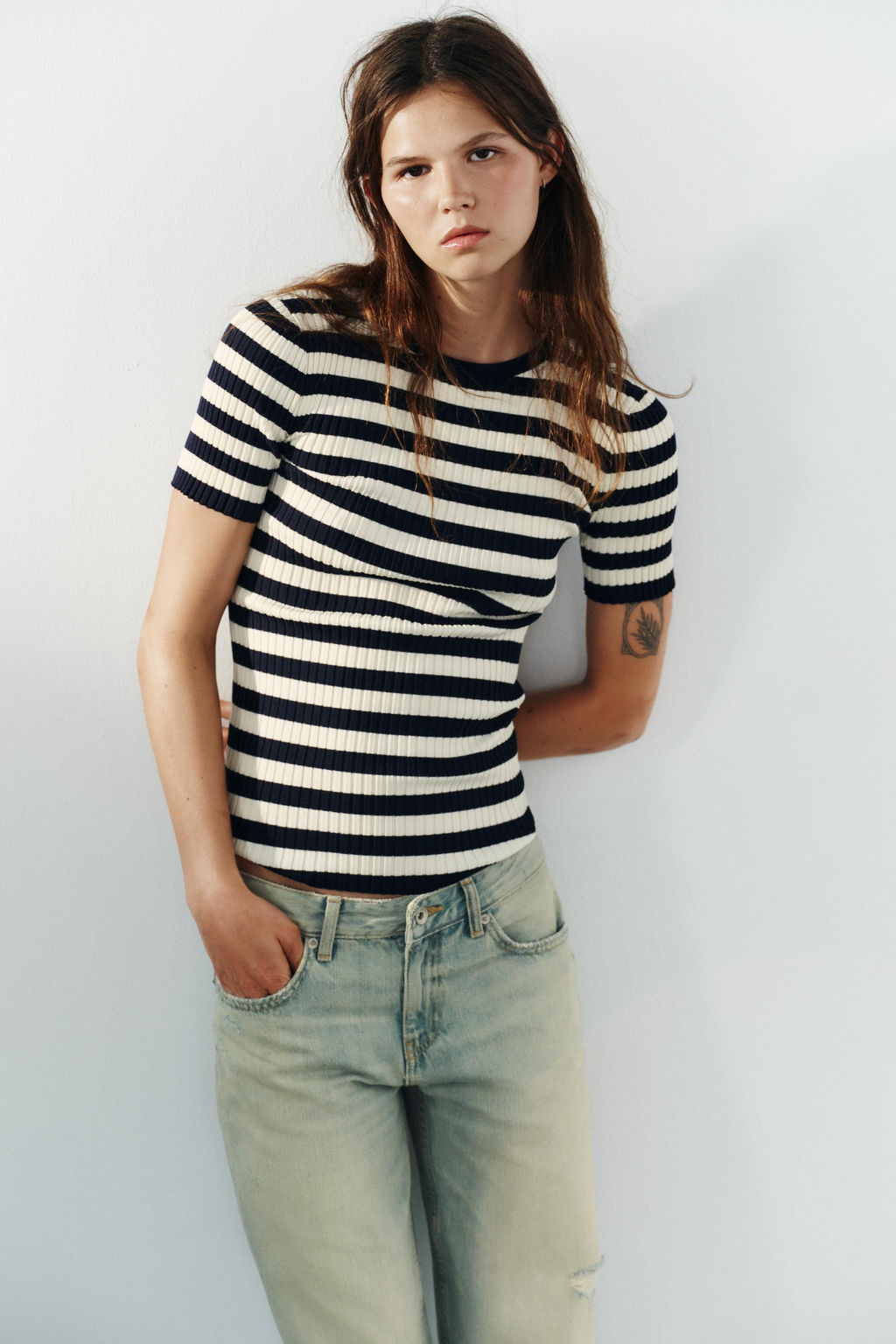 TOP PUNTO RIB RAYAS / Marino / Blanco - Zara фото 4