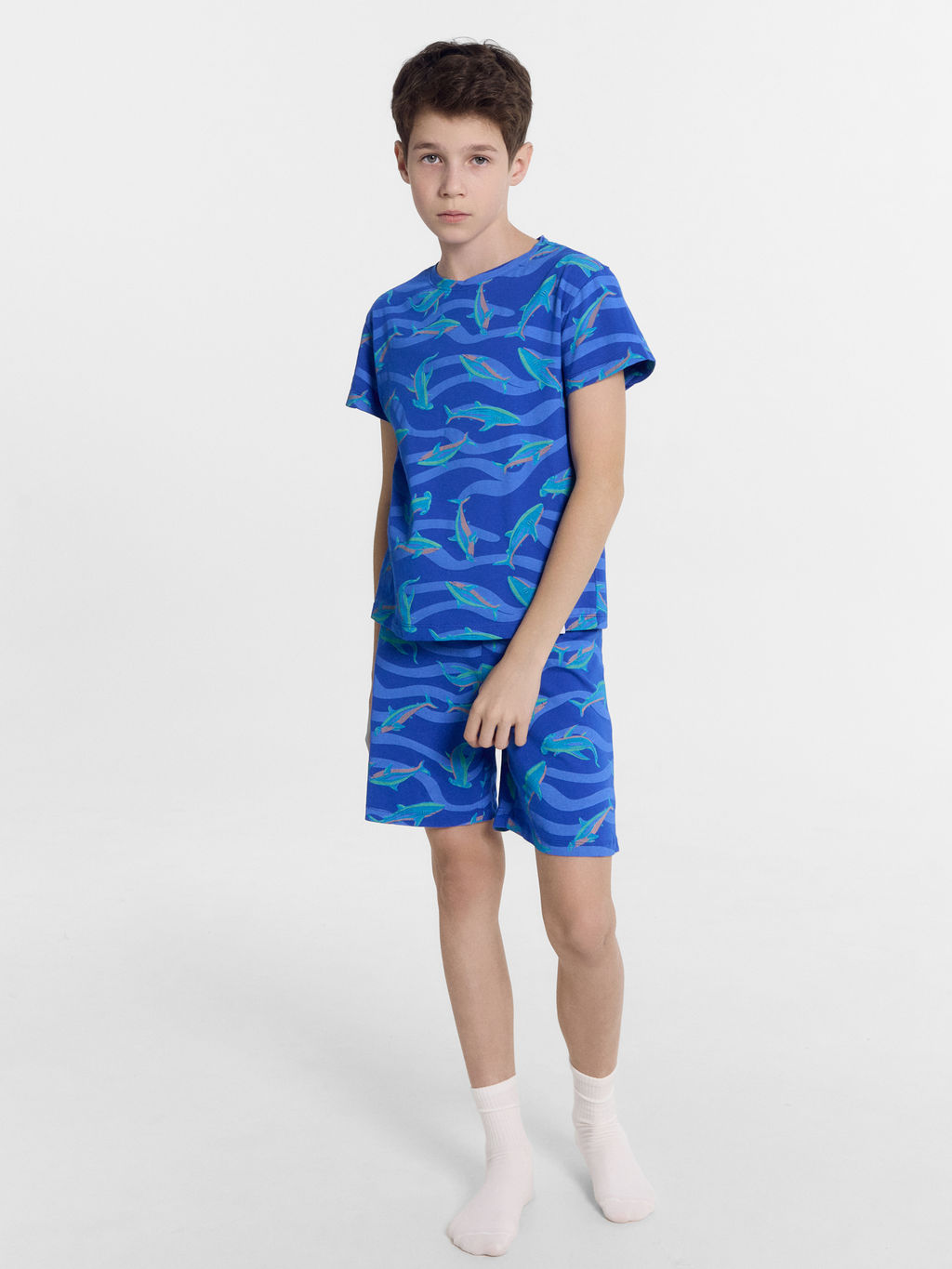 Комплект для мальчиков (футболка, шорты) синий с рыбками - Mark formelle фото 4