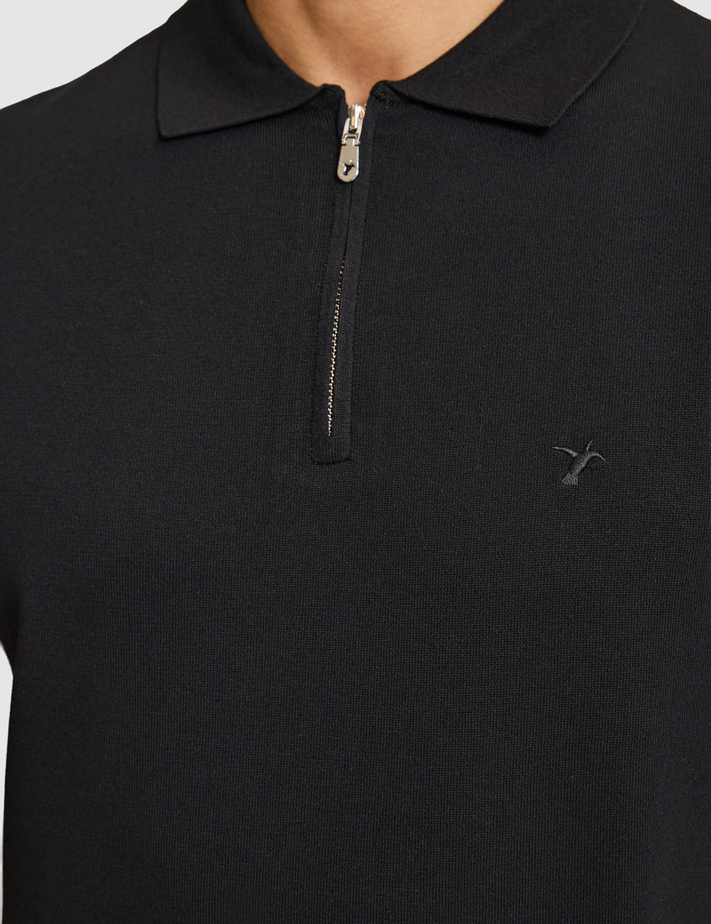 Siyah Slim Fit Fermuarl_ Polo Yaka Triko T-shirt