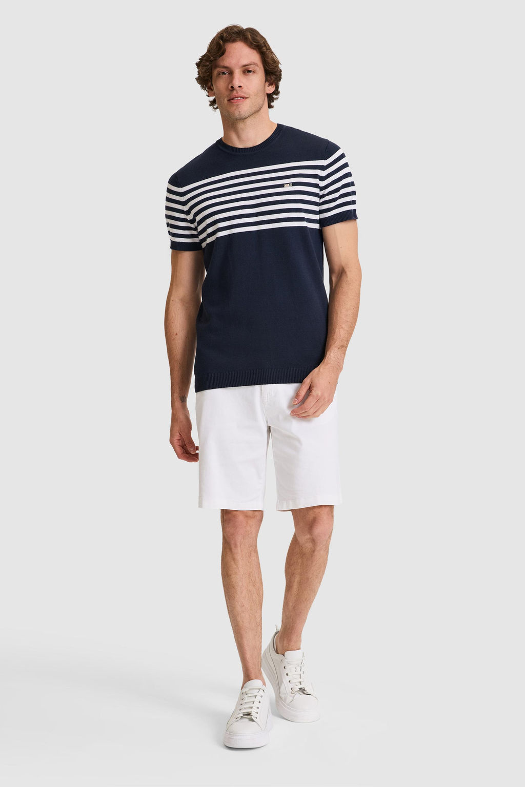 Erkek Slim Fit Bisiklet Yaka Lacivert Triko Ti__rt