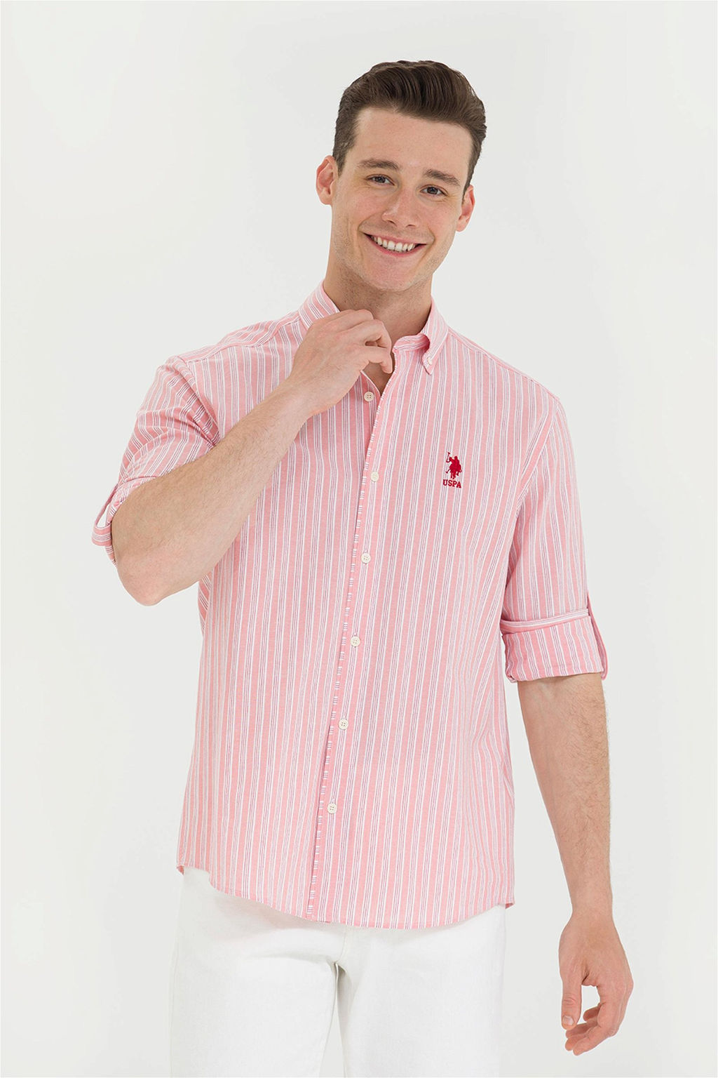 U. S. Polo Assn Мужская рубашка лосося в белую полоску - U.s. polo assn фото 8