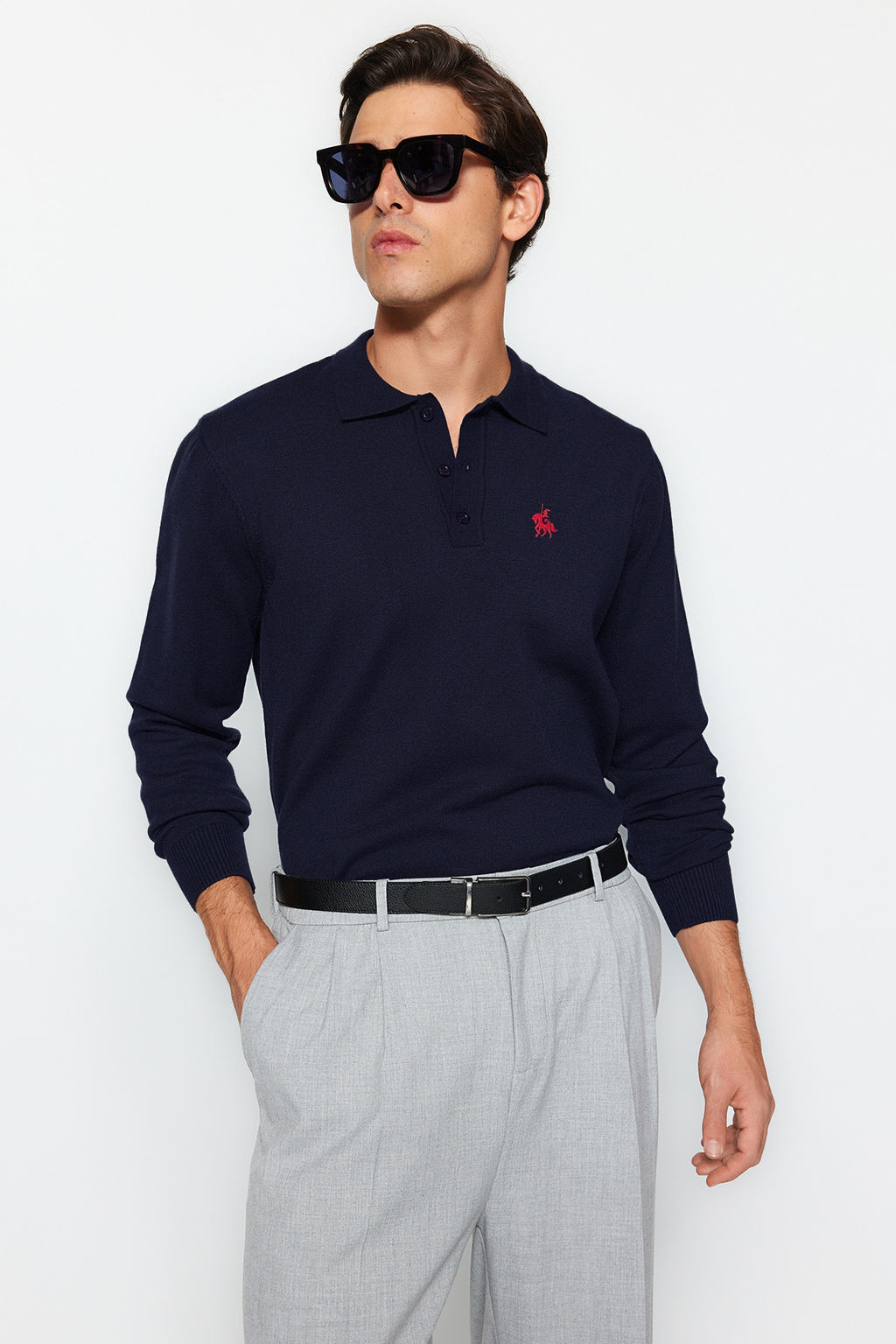 TRENDYOL MAN Lacivert Erkek Regular Polo Yaka Duz Triko Kazak TMNAW24KZ00067 - Trendyolmilla фото 41