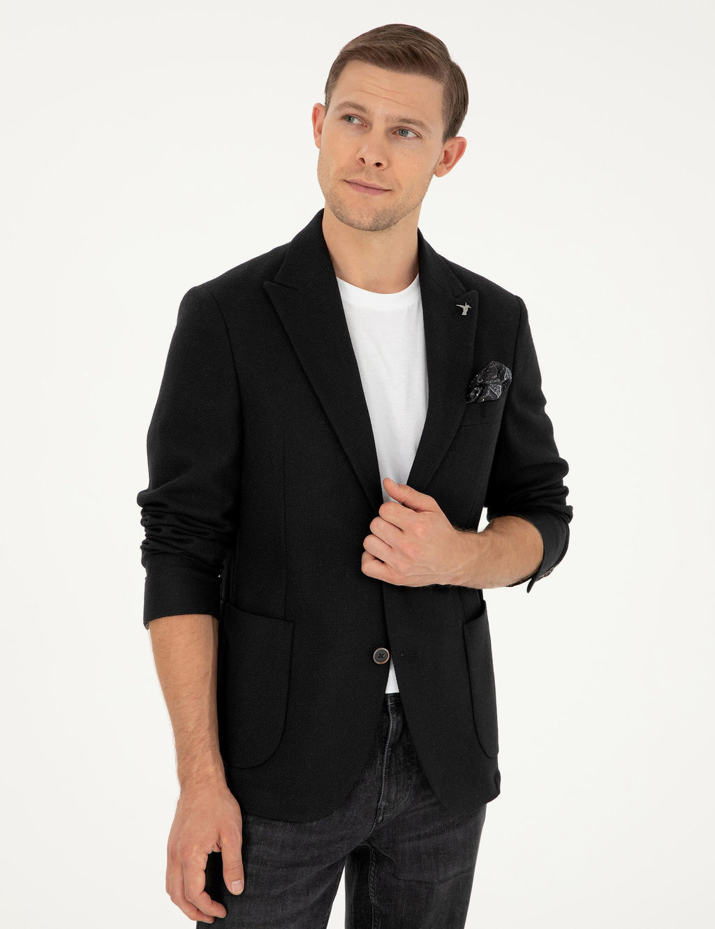 Черный пиджак приталенного кроя из смесовой шерсти - Cacharel фото 4