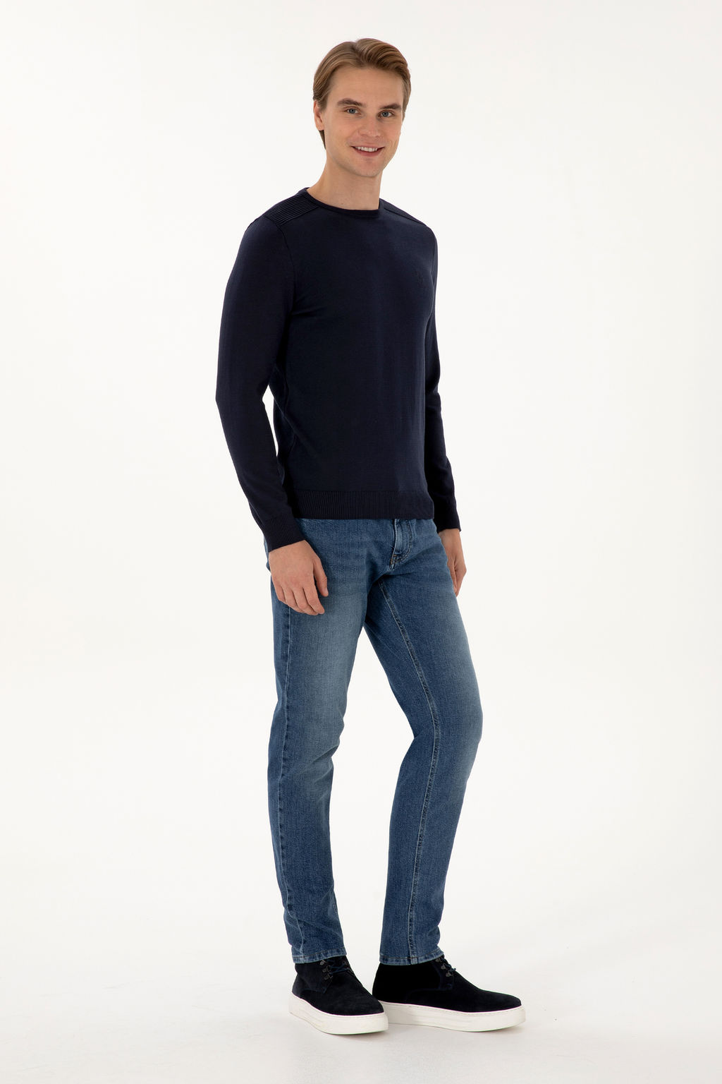 Erkek Slim Fit Bisiklet Yaka Lacivert Basic Kazak - U.s. polo assn фото 11