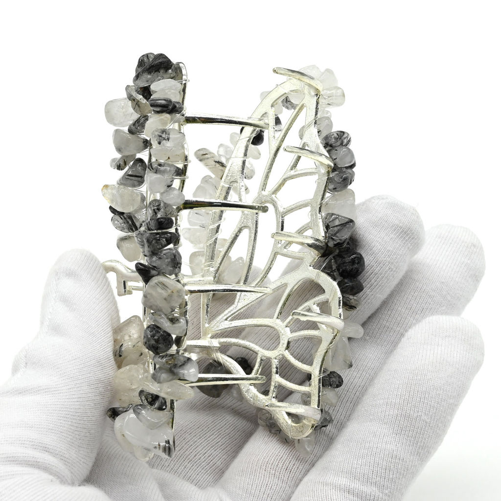 Заколка краб для волос бабочка с турмалиновым кварцем (волосатик) 8*3,5*5см