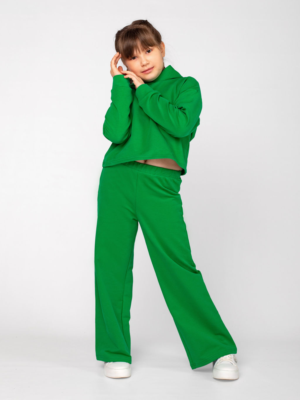 Костюм детский футер 2-х нитка с брюками "КАССИ" ЗЕЛЕНЬ