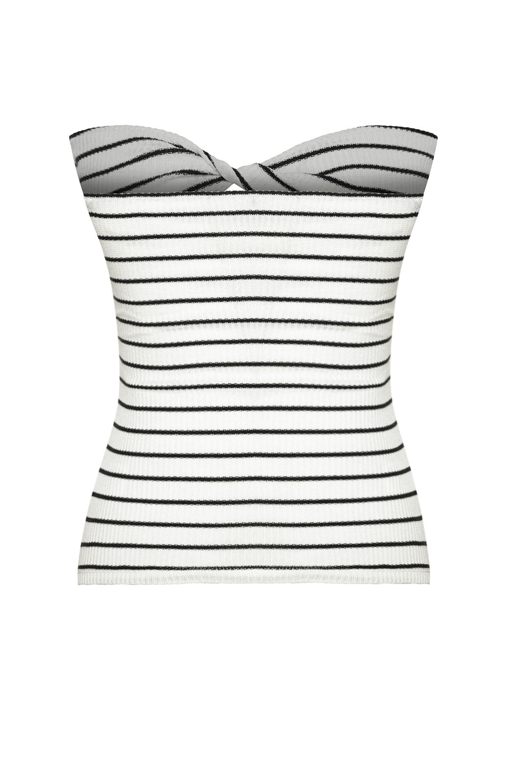 Siyah Cizgili Straplez Fitted/Vucuda Oturan Esnek Orme Bluz TWOSS24BZ00413