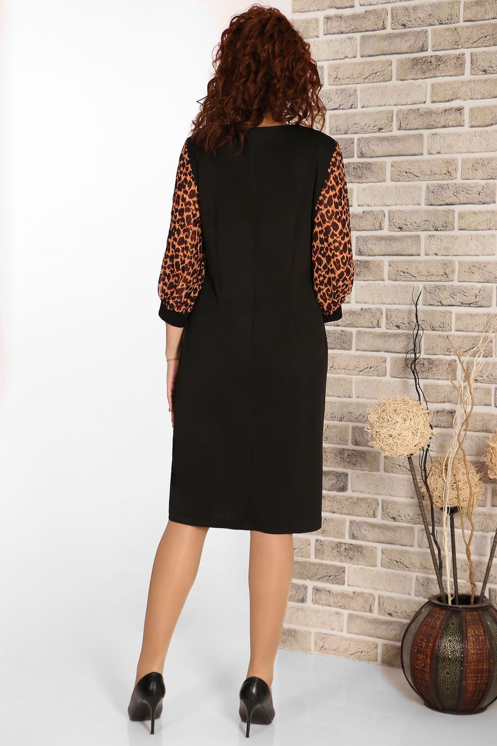 Платье с леопардовыми рукавами - Almond фото 6