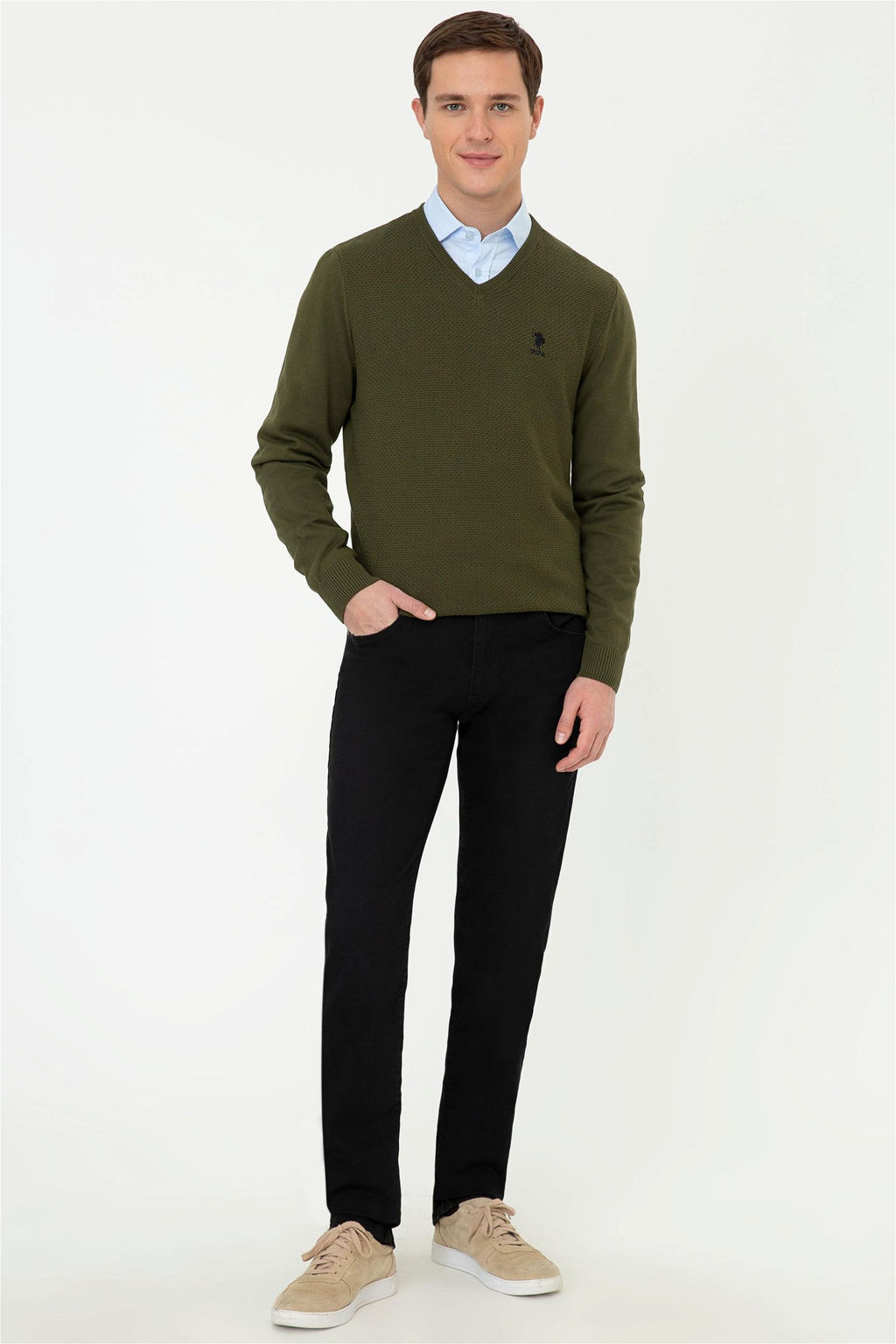 Мужской базовый свитер цвета хаки Неожиданная скидка в корзине - U.s. polo assn фото 5