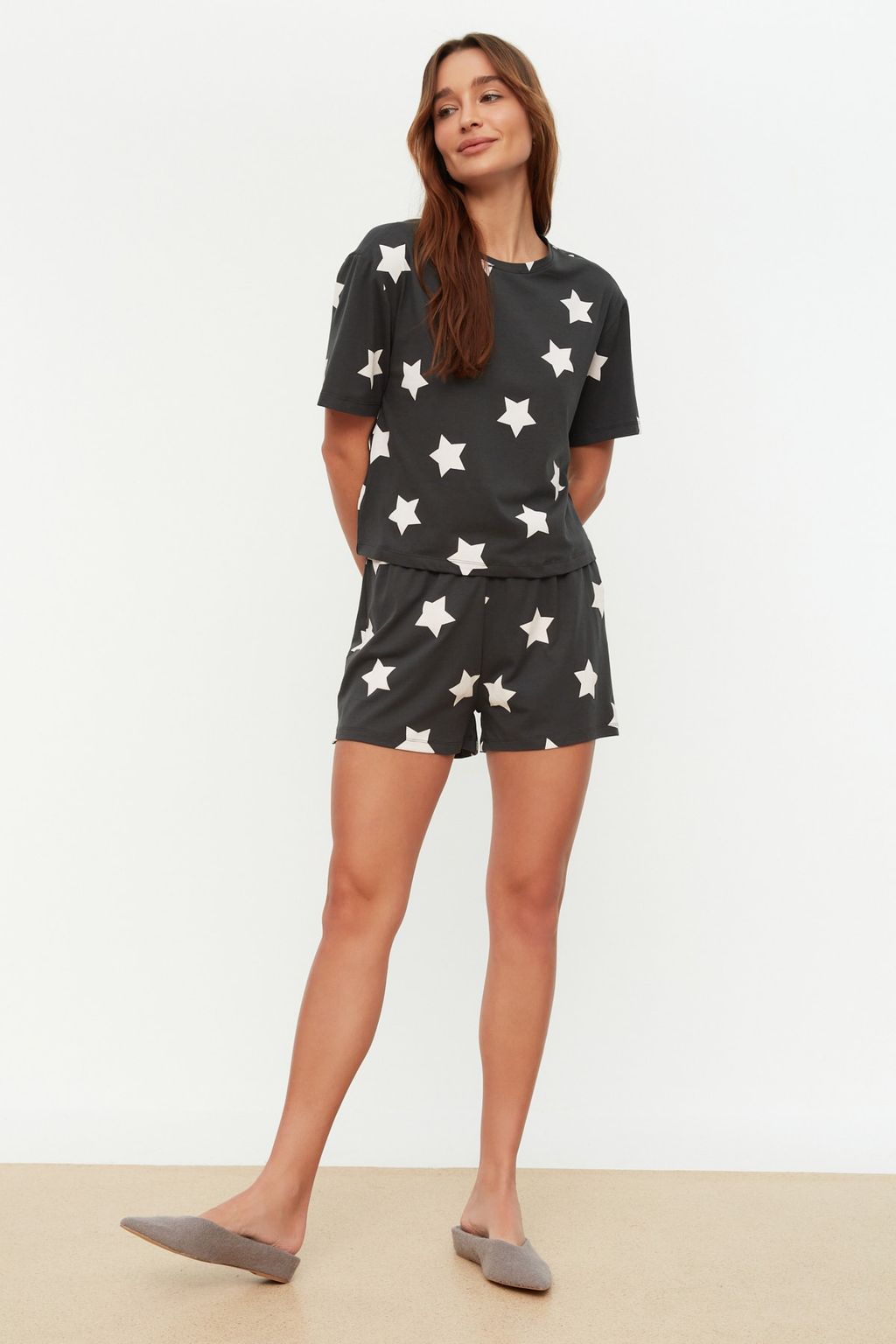 Trendyolmilla Cok Renkli %100 Pamuklu Y?ld?z Desenli Sortlu Orme Pijama Tak?m? THMSS22PT0501  фото 10