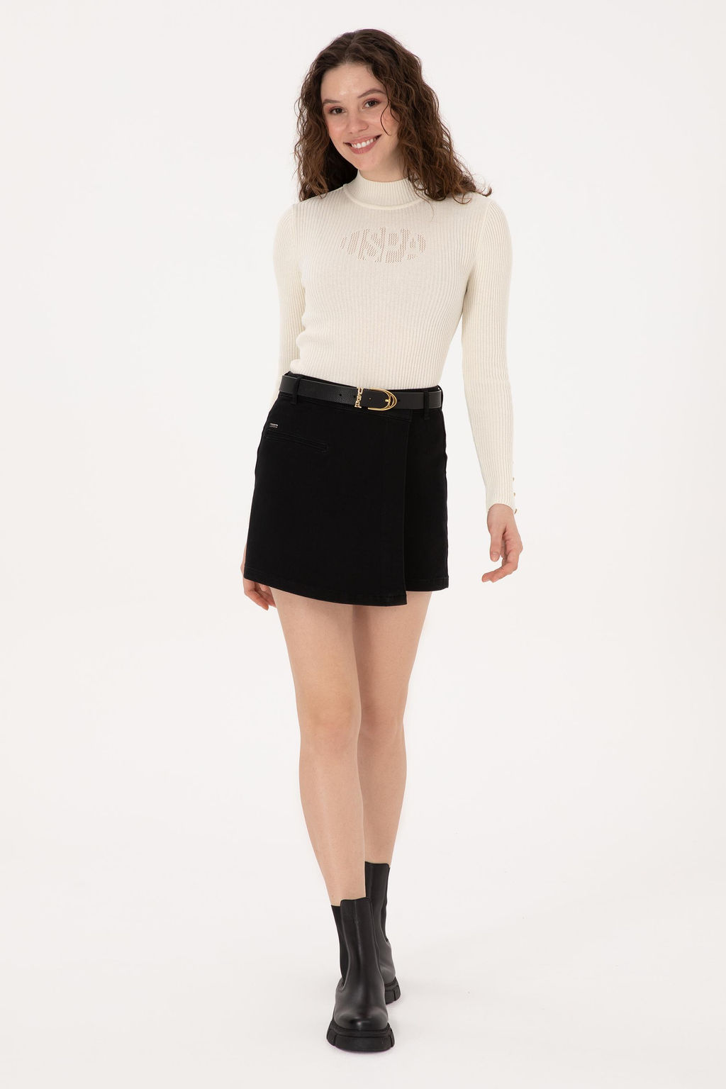 Kad_n Siyah Jean Etek