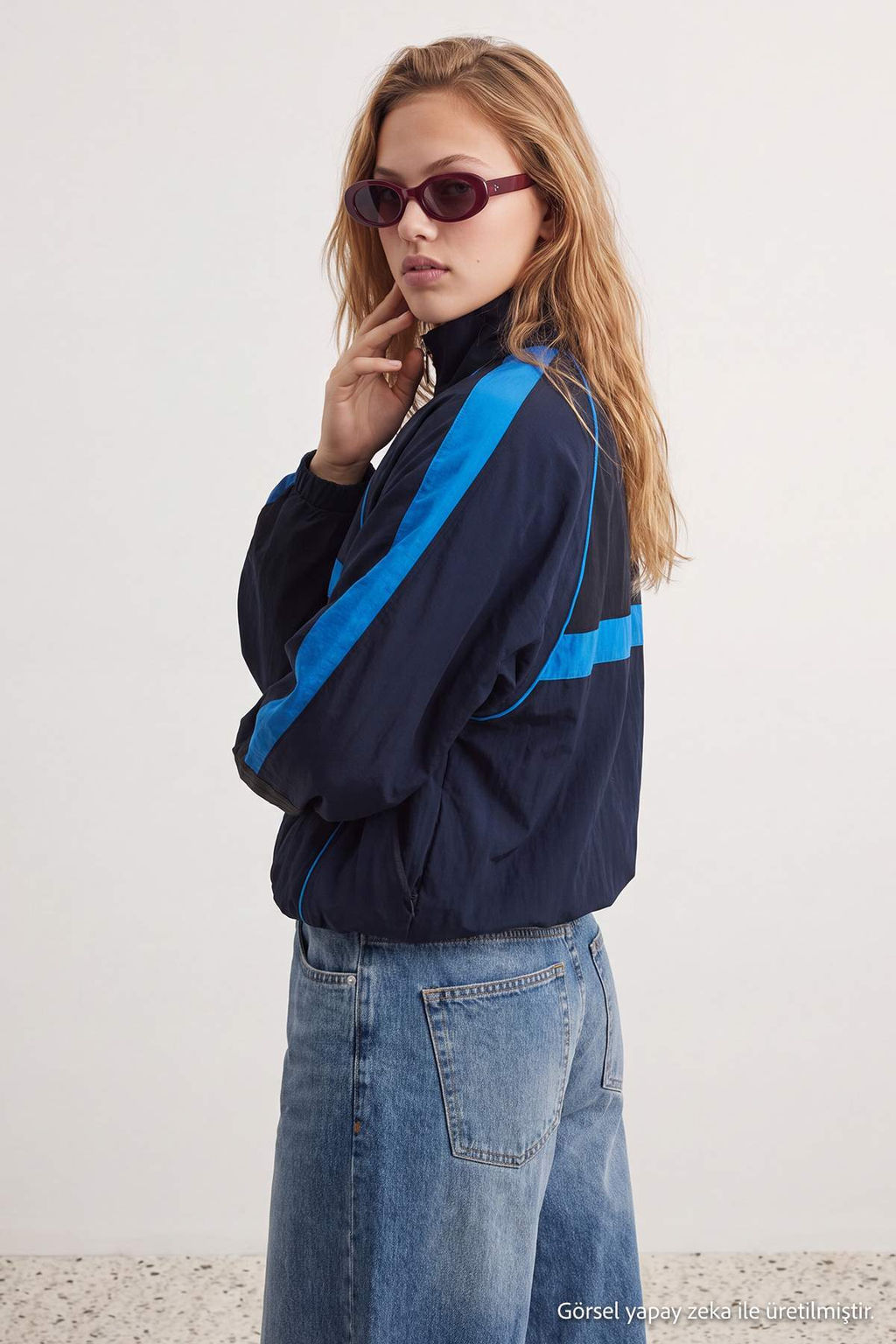Lacivert Oversize Kal_p Renk Bloklu Yazl_k Mont TWOAW27MO00136 - Trendyolmilla фото 5