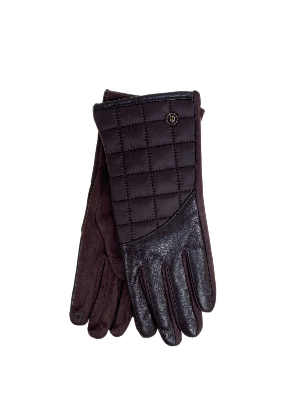 Комбинированные женские перчатки, цвет шоколад