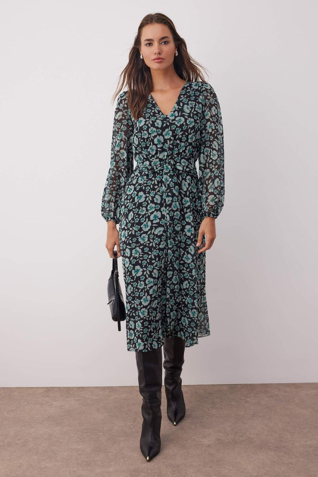 Yesil Cicekli A-Kesim Maxi Dokuma Elbise TWOAW26EL00083 - Trendyolmilla фото 2