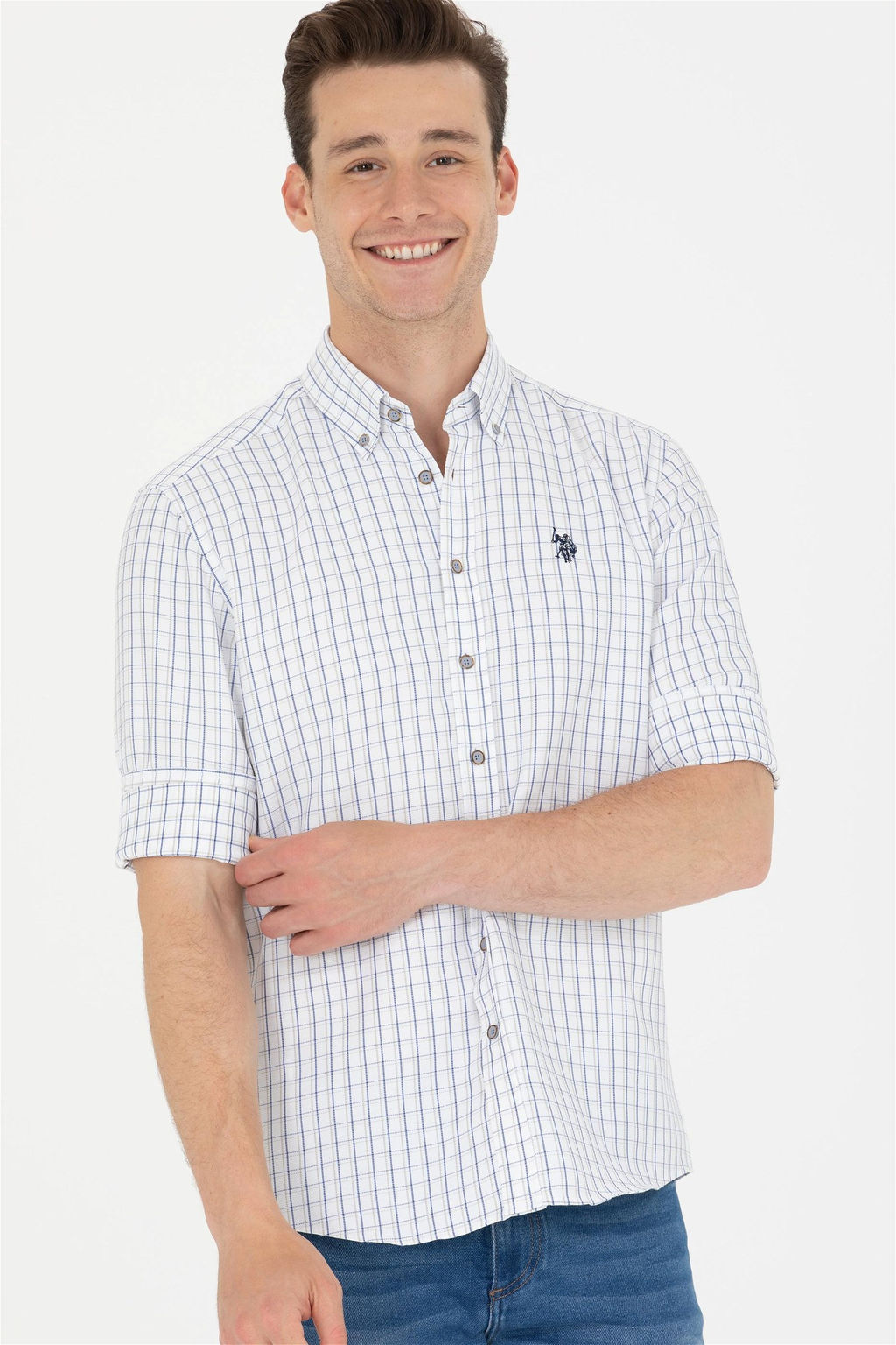 U. S. Polo Assn Мужская темно-синяя белая рубашка в клетку - U.s. polo assn фото 10