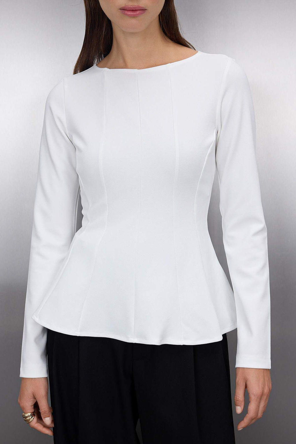 Ekru Kay?k Yaka Peplum/Belden Oturmal? Regular Boy Orme Bluz TWOAW26BZ00166