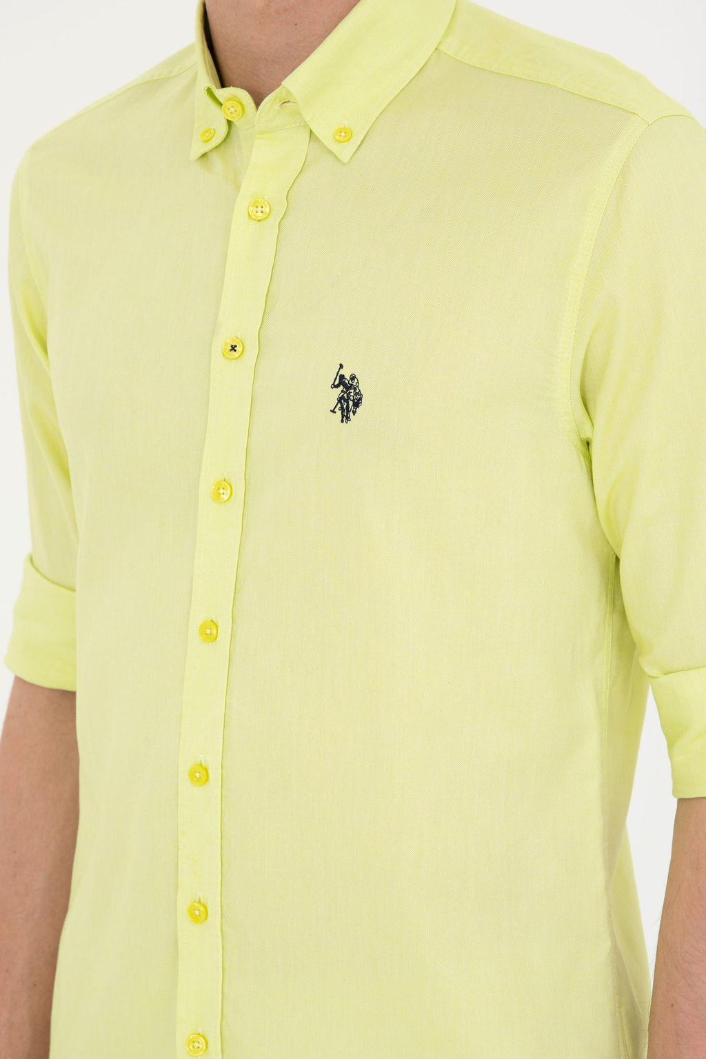 U. S. Polo Assn / Мужская неоново-желтая базовая рубашка с длинным рукавом - U.s. polo assn фото 7