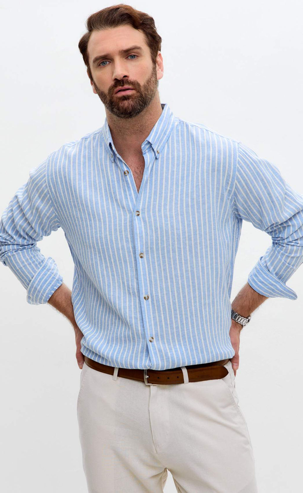 Рубашка д/р лен F611-0483 l.blue stripes - Fine joyce фото 8