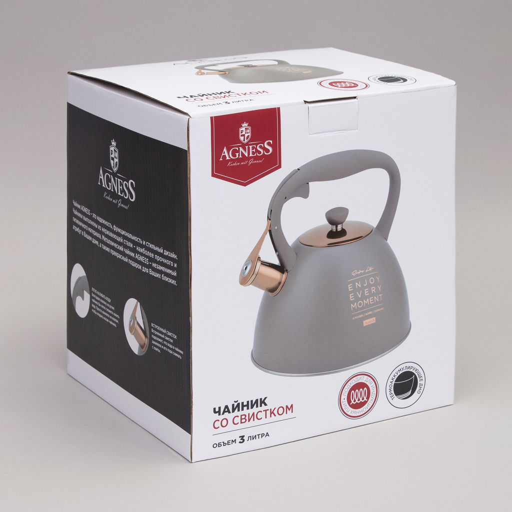 ЧАЙНИК AGNESS СО СВИСТКОМ, 3,0 Л ТЕРМОАККУМУЛИРУЮЩЕЕ ДНО, ИНДУКЦИЯ  фото 2