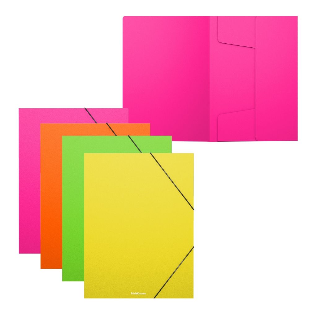 Цена за 4 шт. Папка для тетрадей на резинках пластиковая ErichKrause Matt Neon, A5+, ассорти (в пакете по 4 шт.)